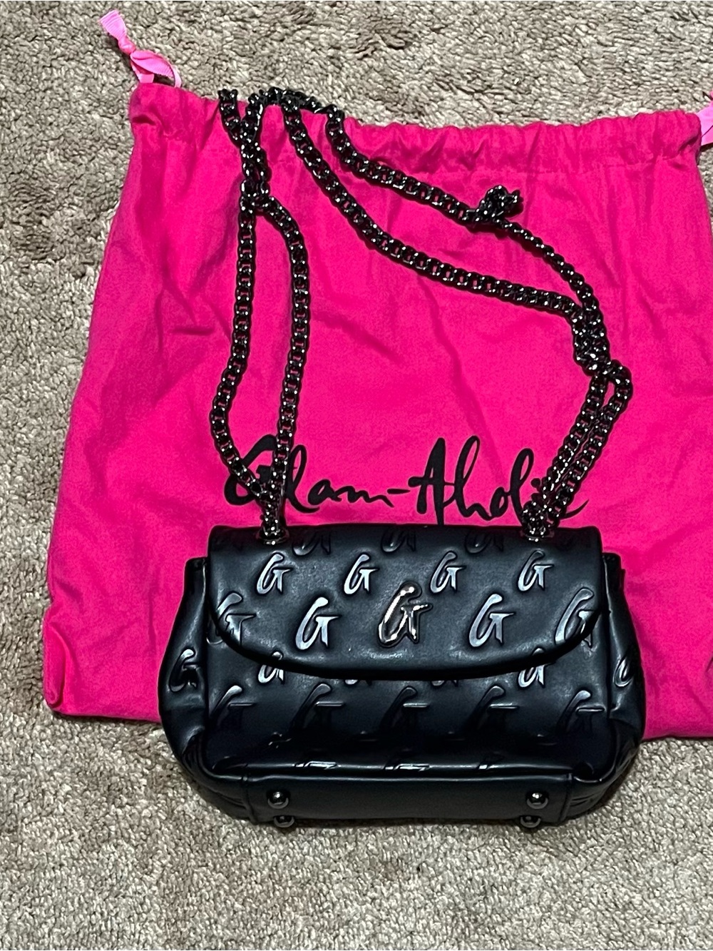 Glam-Aholic Black MINI MONOGRAM FLAP BAG